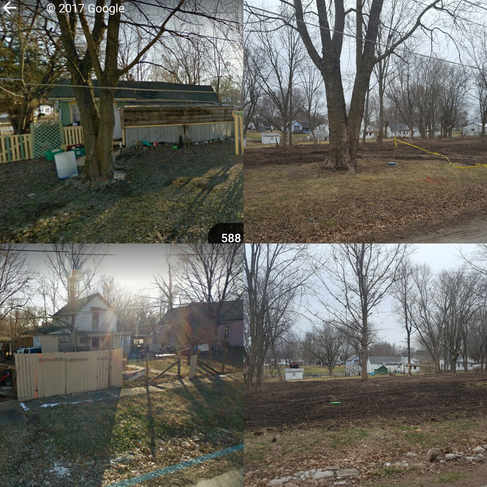 Two before and after pictures of a couple of the house locations.